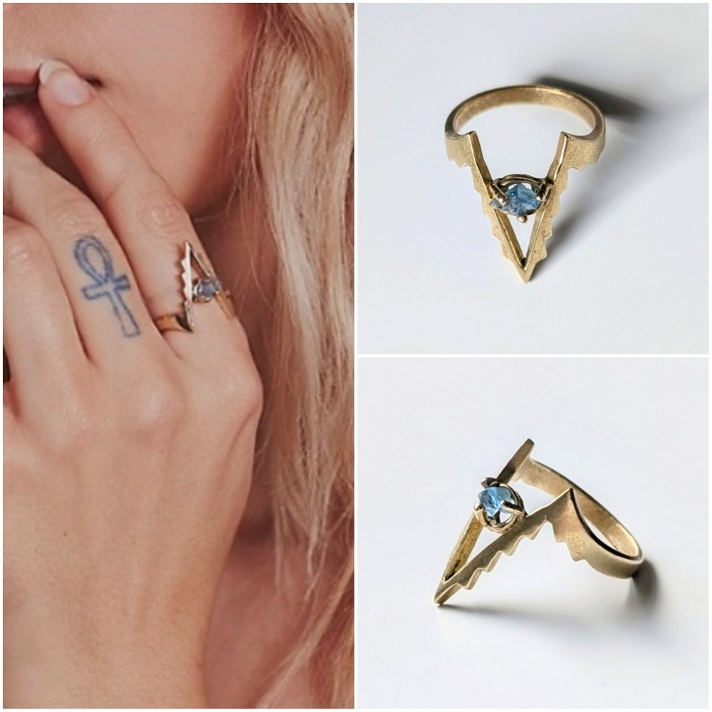 Vanessa Mooney x For Love And Lemons Ring Supernova Unearthly Brass Aqua Quartz